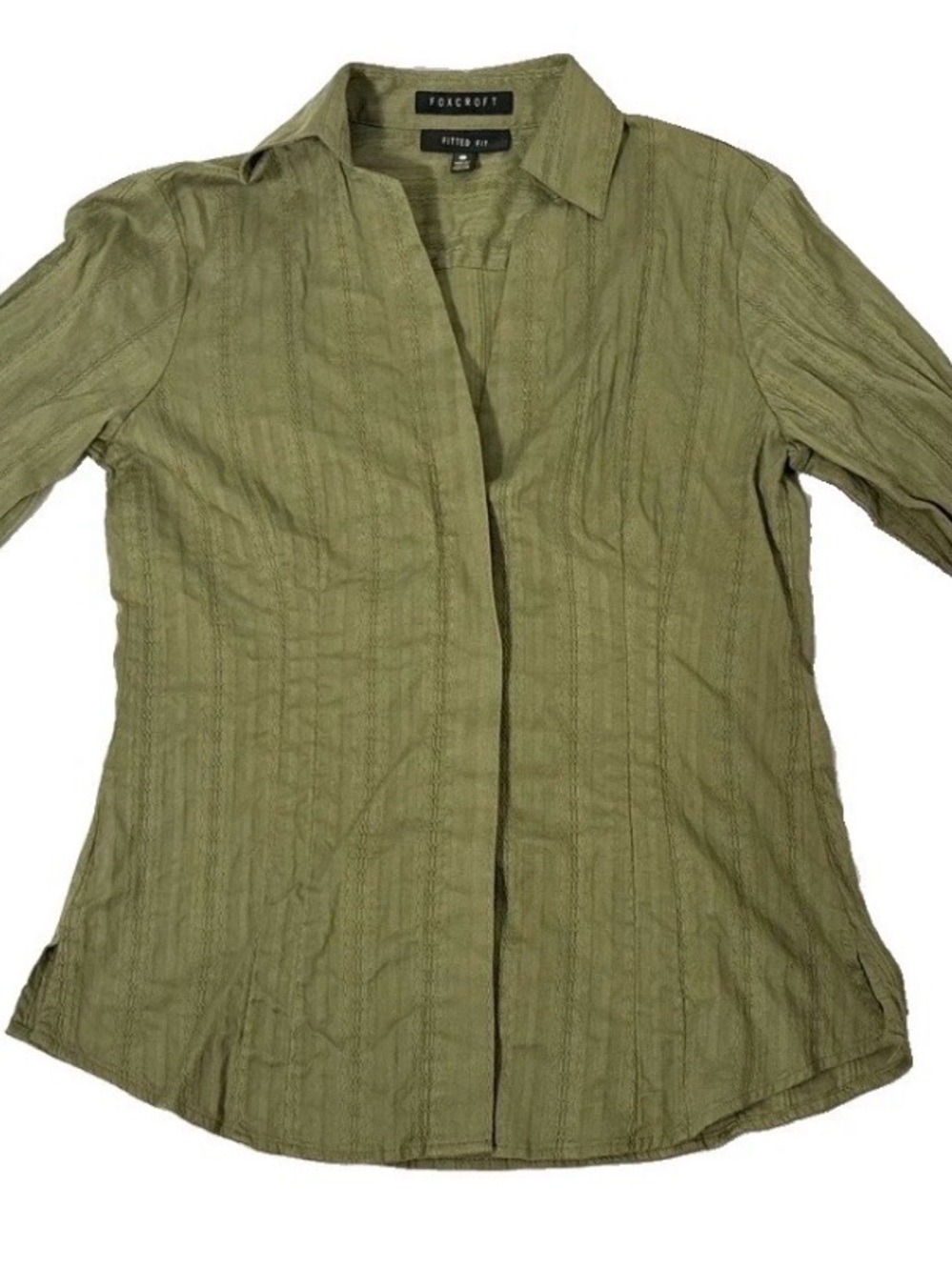 Foxcroft Fitted Button-Up, Size 4P Green Olive Work wear office siren
